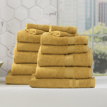 14pc Renee Taylor Stella 650GSM Super Soft Bamboo Cotton Towel Set Mustard