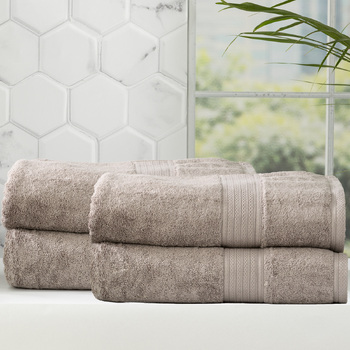 4pc Renee Taylor Stella 650GSM Super Soft Bamboo Cotton Bath Sheet Pewter