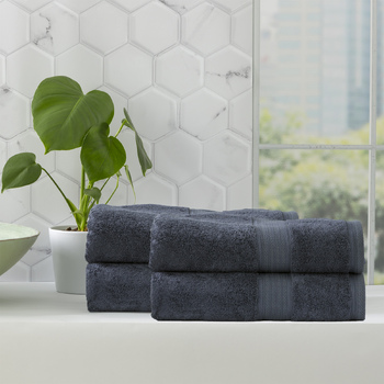 4pc Renee Taylor Stella 650GSM Super Soft Bamboo Cotton Bath Sheet Indigo