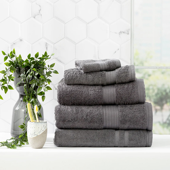 5pc Renee Taylor Stella 650GSM Super Soft Bamboo Cotton Towel Set Charcoal