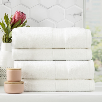 4pc Renee Taylor Stella 650GSM Super Soft Bamboo Cotton Bath Towel White