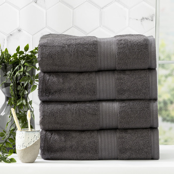 4pc Renee Taylor Stella 650GSM Super Soft Bamboo Cotton Bath Towel Charcoal