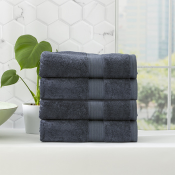 4pc Renee Taylor Stella 650GSM Super Soft Bamboo Cotton Bath Towel Indigo