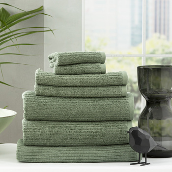 7pc Renee Taylor Cobblestone 650GSM Cotton Ribbed Towel Sage