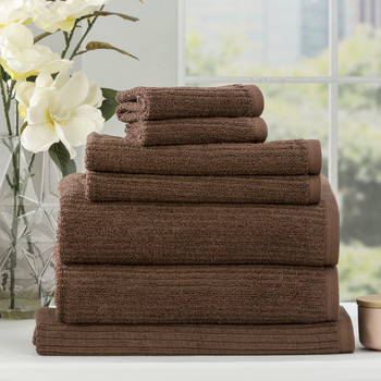 7pc Renee Taylor Cobblestone 650GSM Cotton Ribbed Towel Toffee