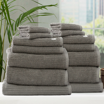 14pc Renee Taylor Cobblestone 650GSM Cotton Ribbed Towel Platinum