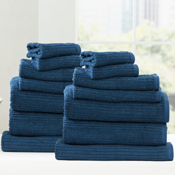 14pc Renee Taylor Cobblestone 650GSM Cotton Ribbed Towel Ink