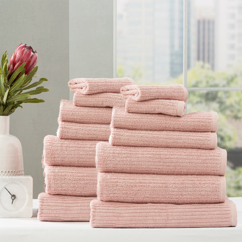 14pc Renee Taylor Cobblestone 650GSM Cotton Ribbed Towel Blush