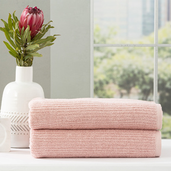 2pc Renee Taylor Cobblestone 650GSM Cotton Ribbed Towel Bath Sheet Blush