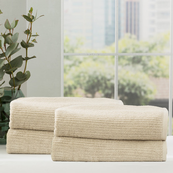 4pc Renee Taylor Cobblestone 650GSM Cotton Ribbed Towel Bath Sheet Stone