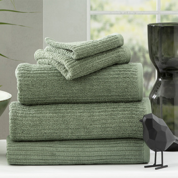 5pc Renee Taylor Cobblestone 650GSM Cotton Ribbed Towel Sage