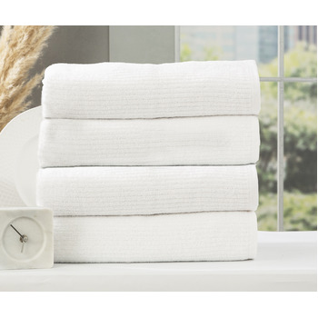 4pc Renee Taylor Cobblestone 650GSM Cotton Ribbed Towel Bath Towel White