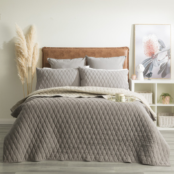 Renee Taylor Diamante Queen/King Cotton Quilted Coverlet/Pillowcase Charcoal