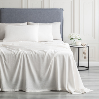 Renee Taylor Cavallo King Bed Stone Washed French Linen Sheet Set White