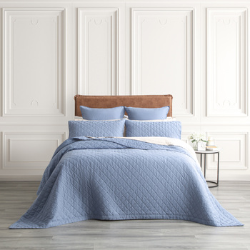 Renee Taylor Cavallo French Linen Quilted Bed Coverlet Set Queen/King Denim