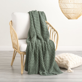 Renee Taylor Lenni 130x170cm Cotton Knitted Throw - Forest