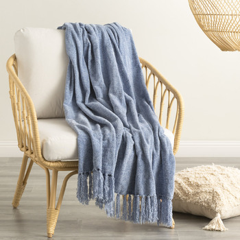 Renee Taylor Newland 130x170cm Chenille Throw Plush Blanket French BLU