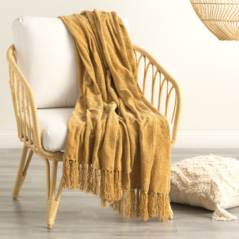 Renee Taylor Newland 130x170cm Chenille Throw Plush Blanket Turmeric