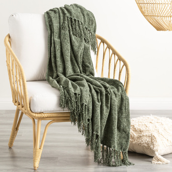 Renee Taylor Newland 130x170cm Chenille Throw Plush Blanket Greenlake
