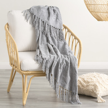 Renee Taylor Newland 130x170cm Chenille Throw Plush Blanket Silverline