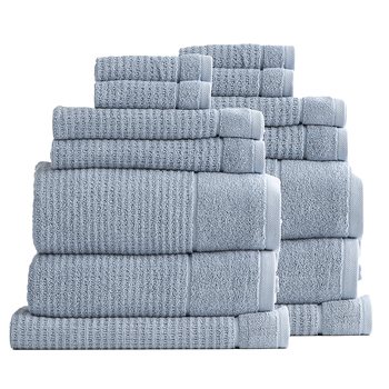 14pc Renee Taylor Cambridge 650GSM Textured Bath/Hand/Face Towel BLU Mirage