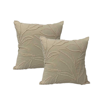 2pc Cloud Linen Riviera Cotton/Poly 50cm Embroidered Cushion Set Sqr NTRL