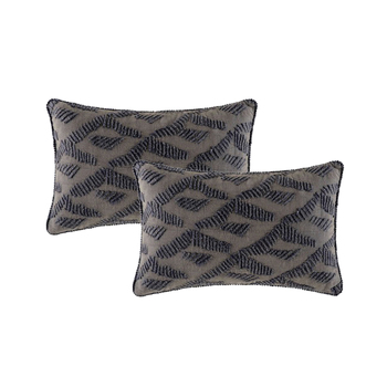 2pc Cloud Linen Lulu  55cm Embroidered Cushion Set Rect Grey
