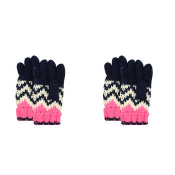 2PK Foote Street Chevron Gloves For Kids/Children S/M - Pink/Navy - 3Y-6Y