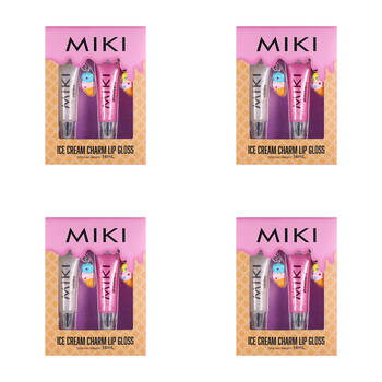 4PK Miki Ice Cream Charm Lip Gloss - Glossy Finish For All Lips - Pink - 3y+