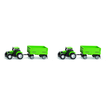 2PK Siku DEUTZ-FAHR Tractor w/ Fortuna 4-Wheel Trailer Diecast 168mm Toy 3y+