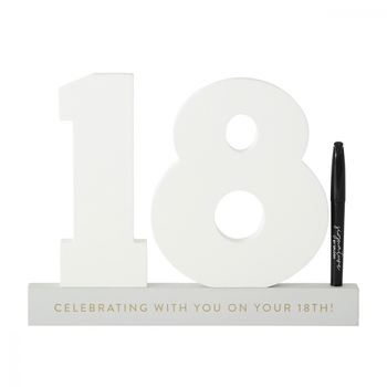Splosh 18th Birthday Wooden Signature Number w/ Marker 29x21cm - White