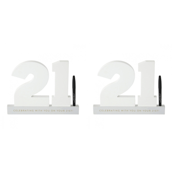 2PK Splosh 21st Birthday Wooden Signature Number w/ Marker 29x21cm - White