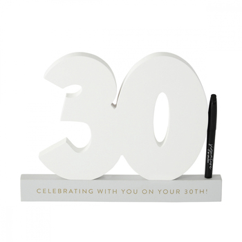 Splosh 30th Birthday Wooden Signature Number w/ Marker 29x21cm - White