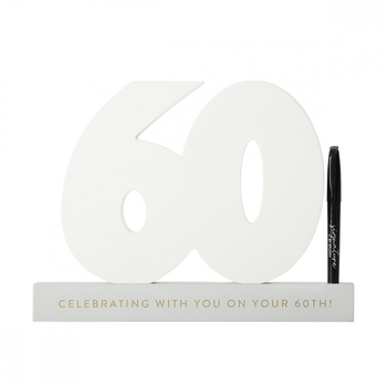 Splosh 60th Birthday Wooden Signature Number w/ Marker 29x21cm - White