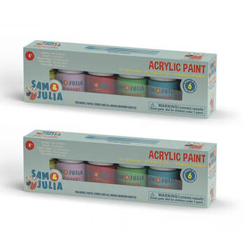 2x 6pc Sam & Julia 25ml Acrylic Paint Set w/ 3x Brushes 4y+