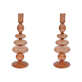 2PK LVD Glass Bella 26.5cm Taper Stick Candle Holder - Chesnut