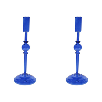 2PK LVD Glass Mia 28cm Taper Stick Candle Holder Decor - Azure