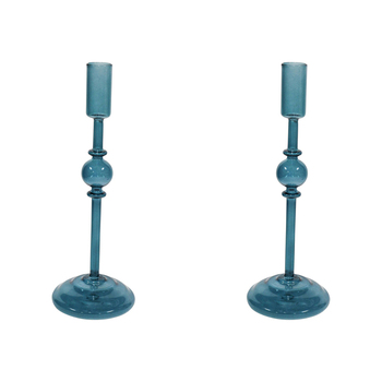 2PK LVD Glass Mia 28cm Taper Stick Candle Holder Decor - Aegean
