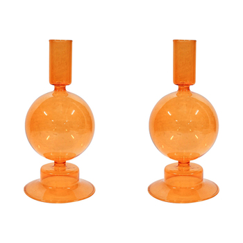 2PK LVD Glass Elle 19cm Taper Stick Candle Holder - Tangerine