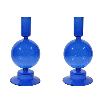 2PK LVD Glass Elle 19cm Taper Stick Candle Holder - Azure