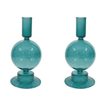 2PK LVD Glass Elle 19cm Taper Stick Candle Holder - Whimsy