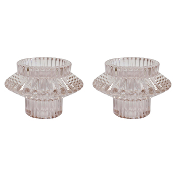 2PK LVD Glass 8cm Double Sided Pillar/Taper Candle Holder - Lemonade