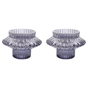 2PK LVD Glass 8cm Double Sided Pillar/Taper Candle Holder - Grape