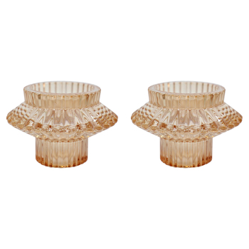 2PK LVD Glass 8cm Double Sided Pillar/Taper Candle Holder - Toffee