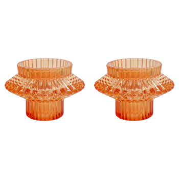 2PK LVD Glass 8cm Double Sided Pillar/Taper Candle Holder - Mandarin