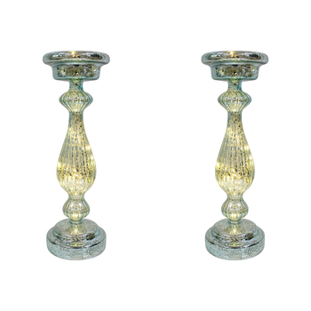 2PK LVD Glass 34cm Taper Stick LED Candle Holder Decor - Misty