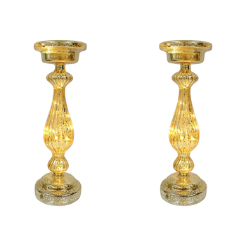 2PK LVD Glass 34cm Taper Stick LED Candle Holder Decor - Amber