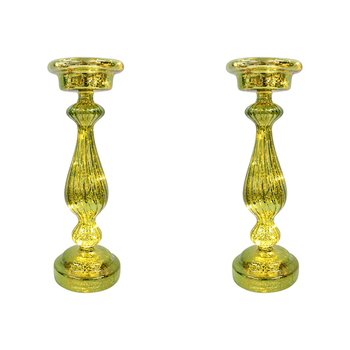 2PK LVD Glass 34cm Taper Stick LED Candle Holder Decor - Moss