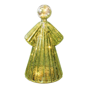 LVD Glass 18.5cm Angel LED Candle Display Home Decor - Moss