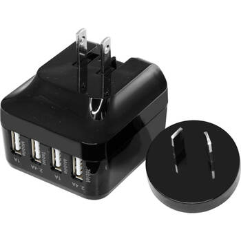 5V 6.8A FOUR USB CHARGER BLACK INTERCHANGABLE TRAVEL ADAPTOR